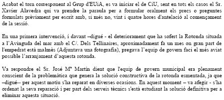 Pregunta de CiU a l'Ajuntament de Gav&agrave; sobre la rotonda situada entre l'avinguda del mar i el carrer Tellinaires (27 d'abril de 2006)